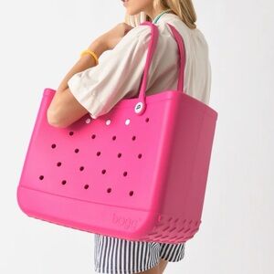 BOGG BAG Original Large Tote Bag - Haute Pink White Buttons EUC